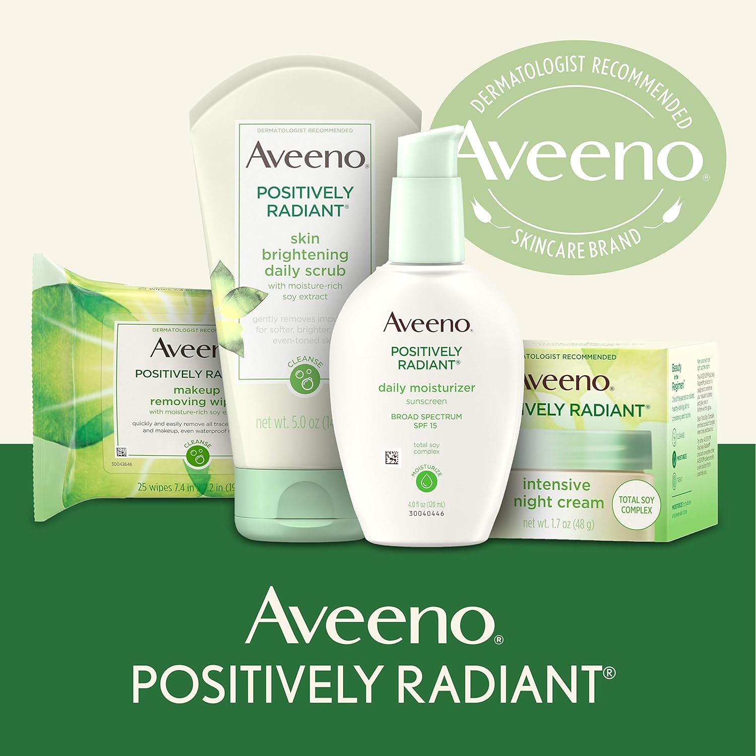 Aveeno Positively Radiant Oil-Free Makeup Removing Facial Cleansing Wipes to Help Even Skin Tone & Texture with Moisture-Rich Soy Extract, Gentle & Non-Comedogenic, 25 ct.: Beauty