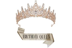 Birthday Queen Sash Crowns Set for Women Rhinestone Birthday Decoration Glitter Crystal Hair Party Supplies