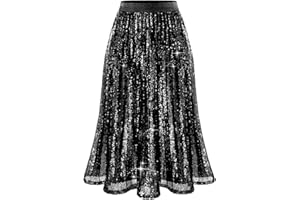 Bridesmay Sequin Skirt Elastic High Waisted A-Line Sparkle Pleated Skirts for Christmas Holiday Party 2025