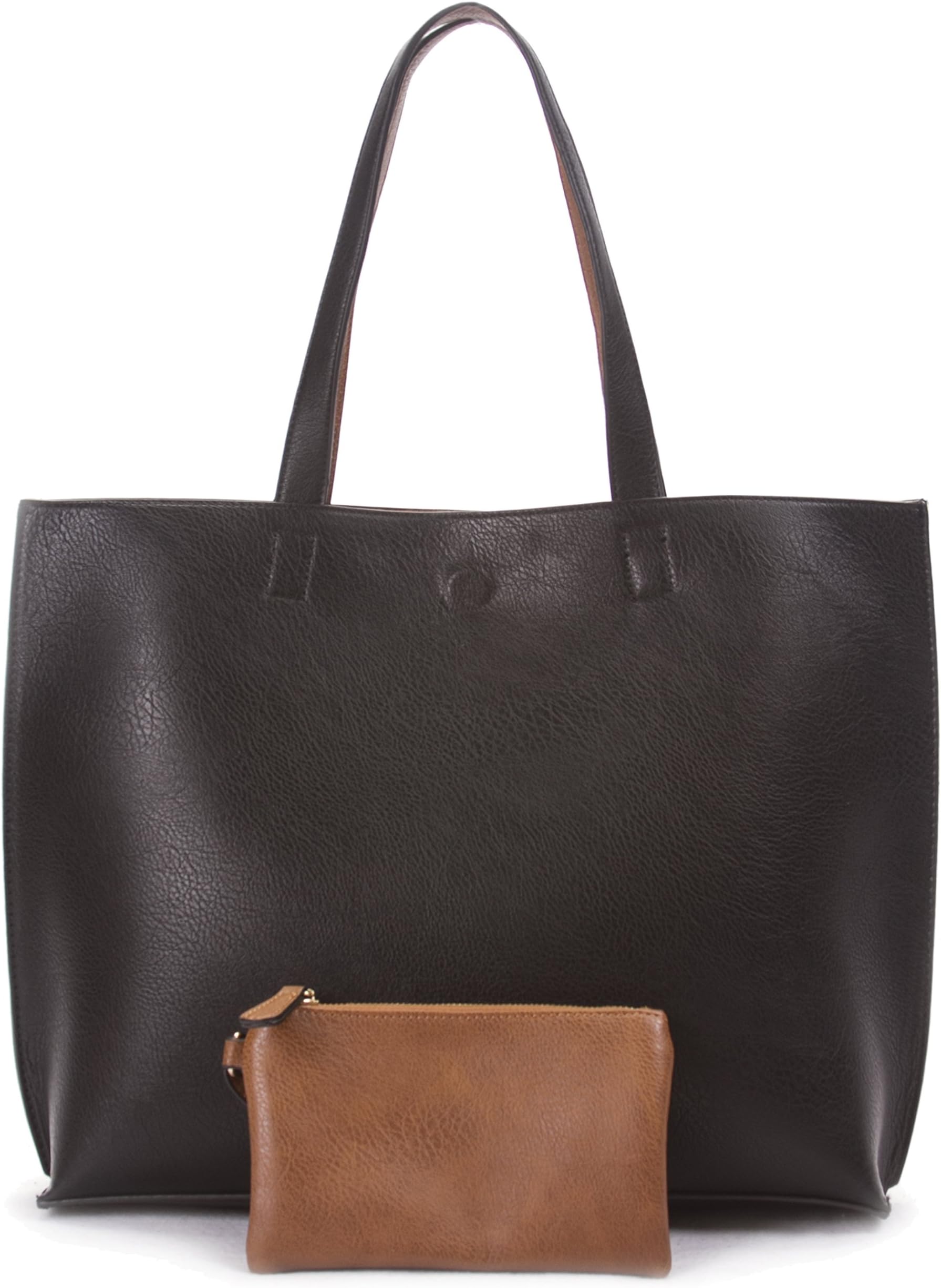 Overbrooke Reversible Tote Bag - Vegan Leather Womens Shoulder Tote with Wristlet
