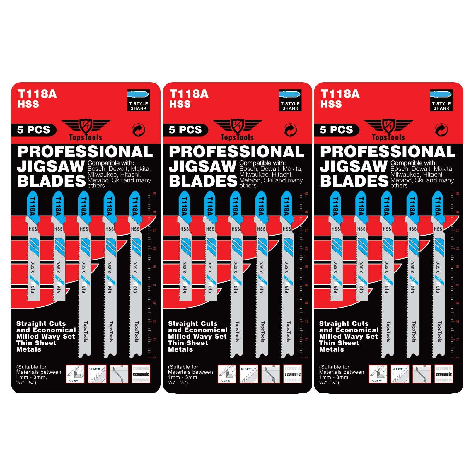 15 x TopsTools T118A 91mm Jigsaw Blades Designed for Metals