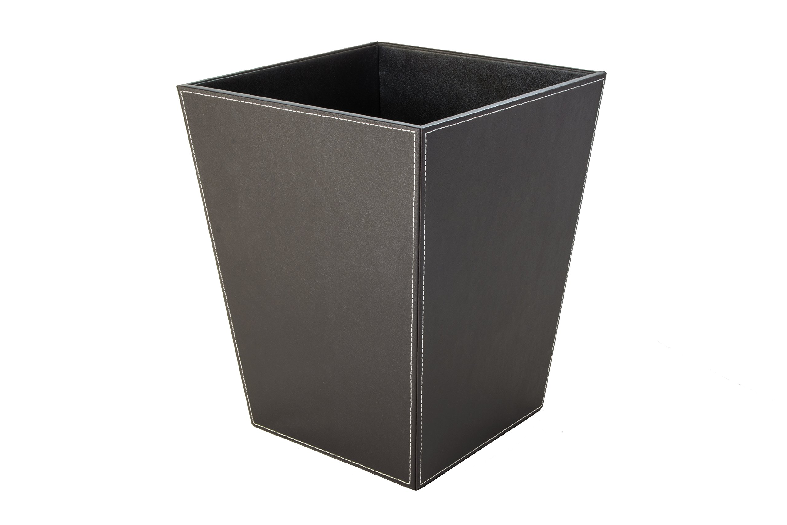 OSCO Faux Leather Waste Bin 12 L, Square Slim Office & Home Bin, Wastepaper Basket, Desk, Bathroom Rubbish Container, Stylish & Wipe-Clean Design, Brown — image 1