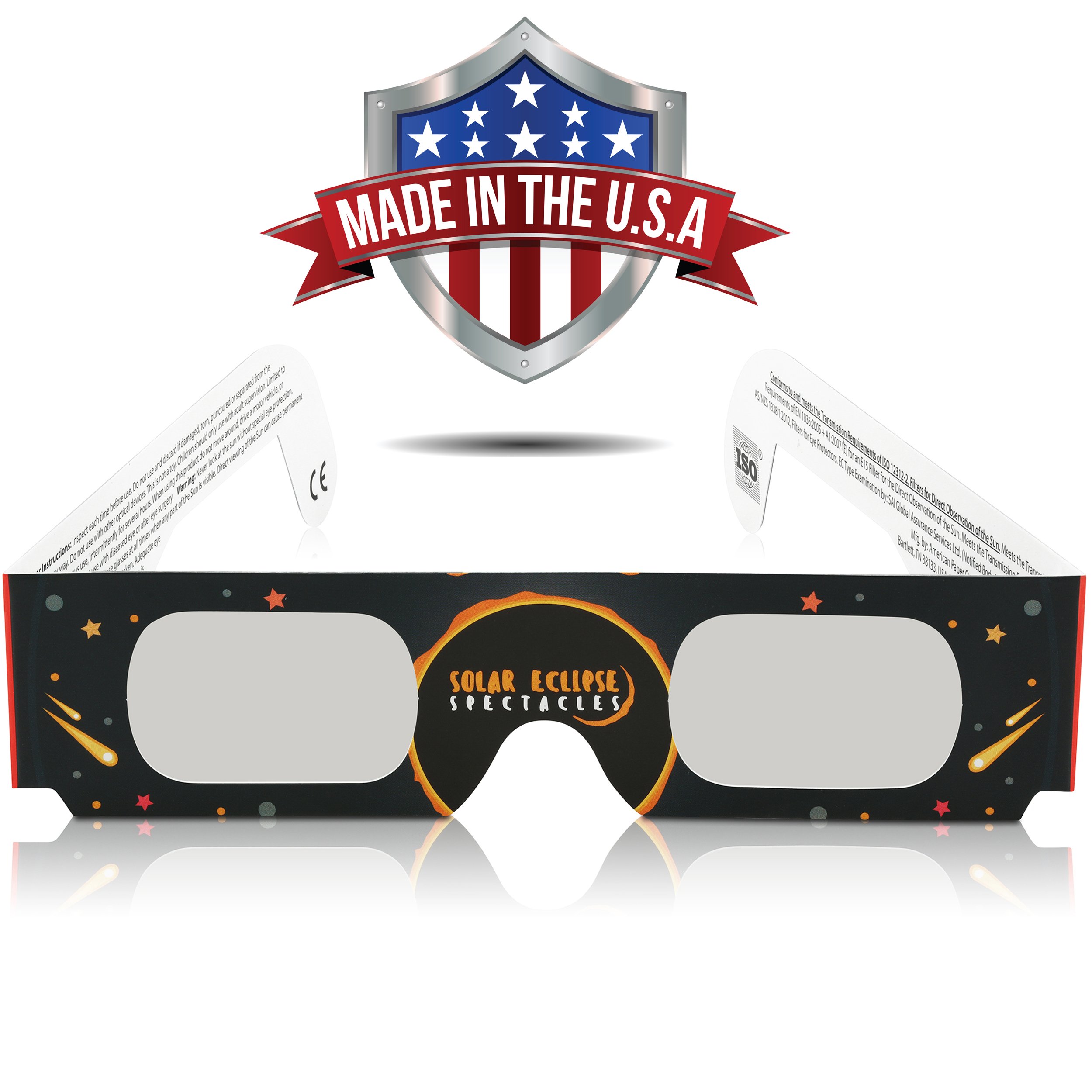 Solar Eclipse Glasses Bulk 50 Pack - CE and ISO Certified - Safe Solar Viewing - Viewer and Filter - Made in USA - Total Eclipse 2017 - Wholesale Lot Astronaut American Flag (50 Pack)
