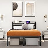 Queen Bed Frame with Charging Station & Headboard 14 Inch Bed Frame Queen Size Thick Metal Bed Base Heavy Duty Mattress Foundation No Box Spring Needed,Anti-Slide,Noisy Free (14 Inch, Queen)