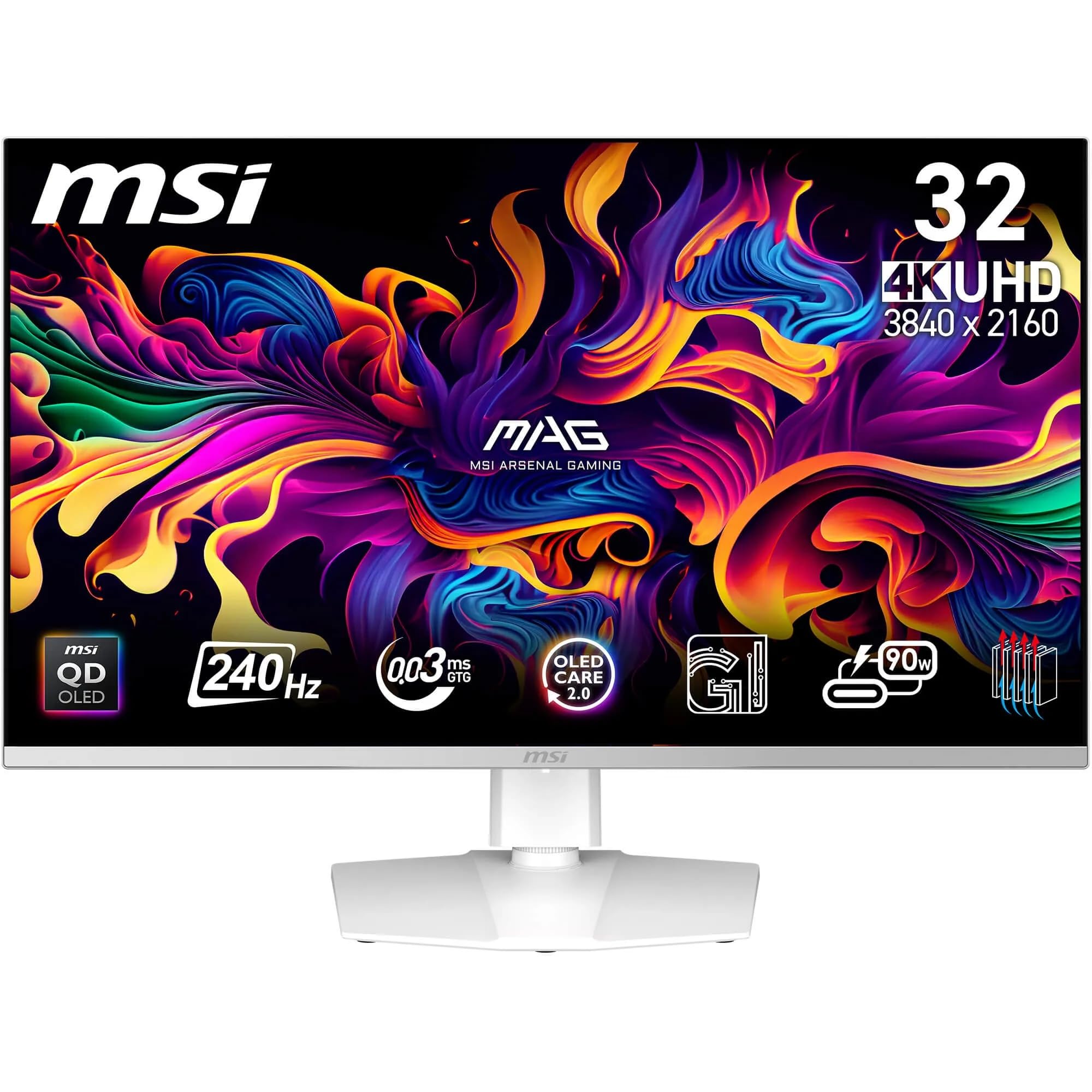 MSI MPG 321URXW QD-OLED 31.5 Inch 4K UHD Gaming Monitor - 3840 x 2160 Quantum Dot OLED Panel, 240Hz / 0.03ms, 99% DCI-P3, ΔE≤2, DisplayHDR True Black 400, KVM, RGB - DP 1.4a, HDMI 2.1, USB Type-C