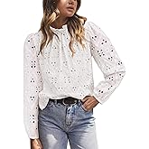 PRETTYGARDEN Tops for Women 2026 Spring Long Sleeve Blouses Dressy Casual Embroidered Eyelet Shirts Fall Going Out Outfits