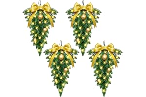 ENVEN Christmas Stair Swags Teardrop Swag Wreath Stair Swag Garlands,Christmas Swag Wreaths for Front Door Holiday Wall Window Hanging Ornaments Indoor Outdoor Home Decor Set of 4