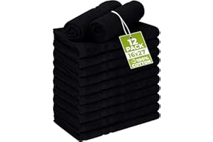Utopia Towels Cotton Bleach Proof Salon Towel 16 by 27 inches, Bleach Safe Gym 100% Cotton Hand Towel, 12 Pack, Black