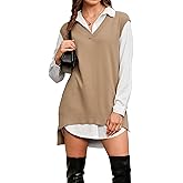 Arach&Cloz Women's Wool Blend Side Slit High Low Versatile V Neck Fall Sweater Vests 2025