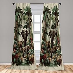 Ambesonne Elephant Window Curtains, Wild Nature