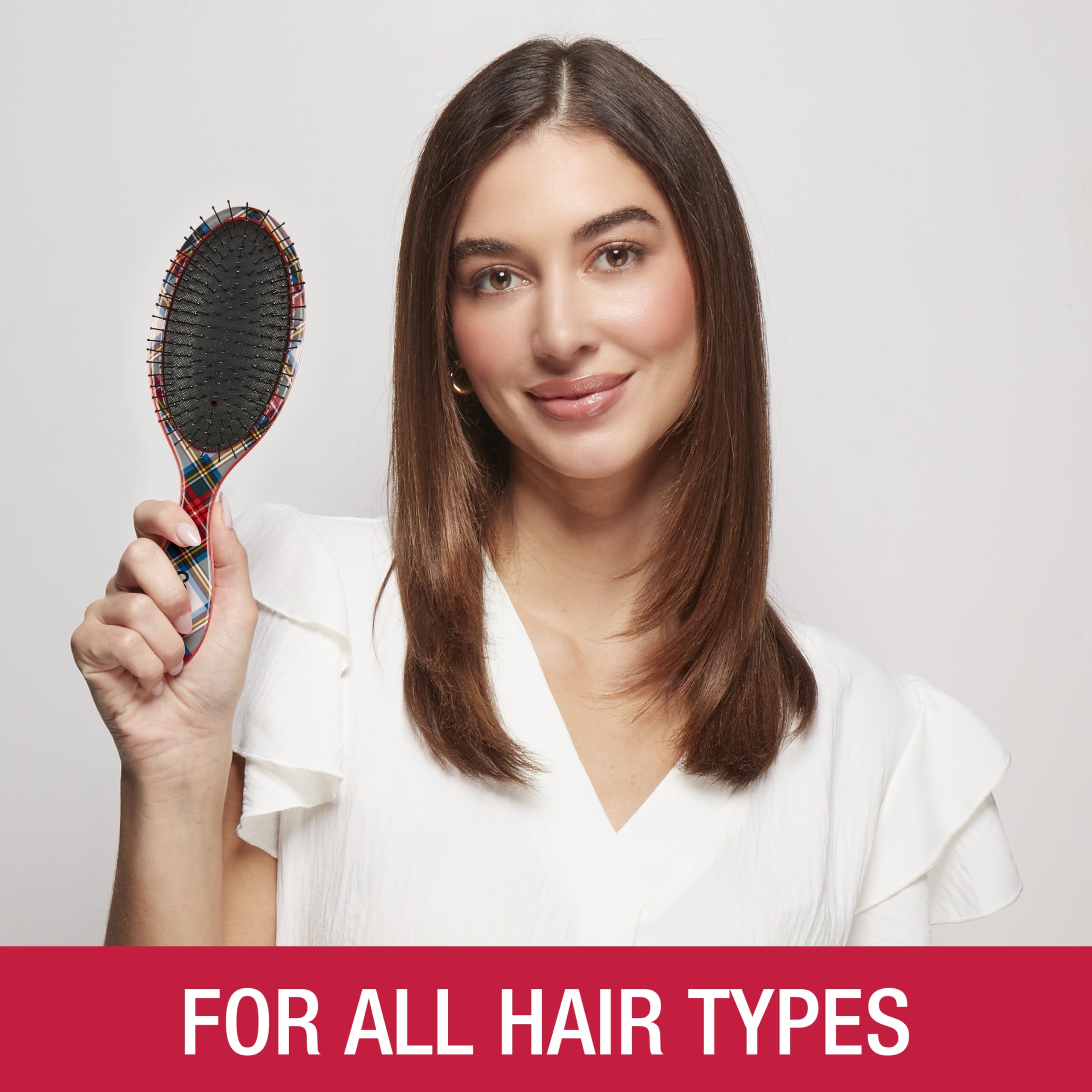 Conair Detangling Hair Brush Set 3 Pack, For Wet, Dry and All Hair Types, gifts for her, stocking stuffers, holiday gifting, Detangling Brushes for Women in Tartan, Red, Green