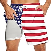 baprrjy Mens Swim Trunks with Liner Breathable Compression Swim Shorts with 3 Pockets Flag Bathing Suit for Beach