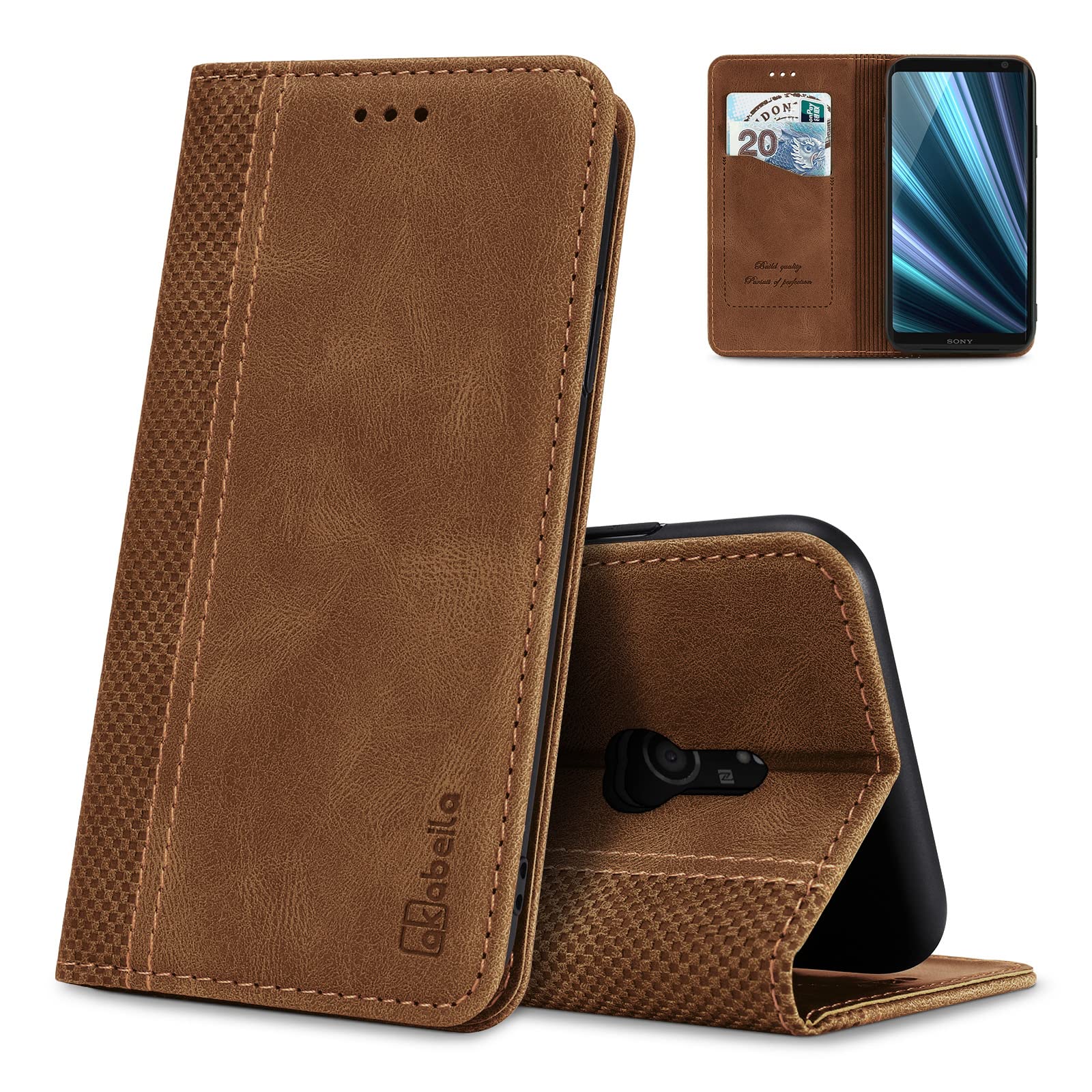 AKABEILA Case for Sony Xperia 10 IV PU Leather Flip Wallet Case with Magnetic Closure Kickstand Card Slots Folio Phone Case Cover Shockproof Light Brown