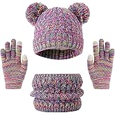 YKYUASD Kids Winter Hat Gloves Scarf Set Girls Toddler Beanie Hat with Pom Fleece Lined Knit Neck Warmer Gaiter Mittens