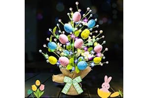 Kenburg Lighted Easter Decorations 20'' Easter Egg Tree for Tabletop Decor,Pre-lit Easter Tree with Timer, Easter Artificial Tree for Centerpiece Table Indoor Outdoor Spring Home Decorations