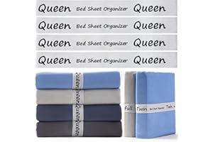 OS OMYSTYLE Closet Organization Sheet Straps 4 Pieces, Bed Sheet Organizer Bands, Elastic Bed Sheet Storage Sheet Keepers, Linen Labels Bedding Bands-Queen Size