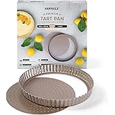 HAPPIELS Nonstick 9 Inch Tart Pan with Removable Bottom | PFOA & BPA Free Non Toxic Fluted Pie & Quiche Tin | Best Perforated