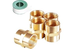 Msaeiqun 5PCS 1/2 Inch NPT Brass Hex Nipple Coupling Reducer Adapter Fittings 1/2" NPT Female to 1/2" NPT Female Thread Diameter Coupler Air Hose Pipe Fittings Adapter for Pipe Line/Oil/Gas