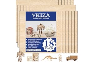 VKIZA 18 Pack Basswood Sheets 12"x12"x1/8" for Crafts, Unfinished Wood, Basswood Craft Wood Board Perfect for DIY Ornaments and Models Drawing Painting Engraving Wood Burning and Laser Cutting.