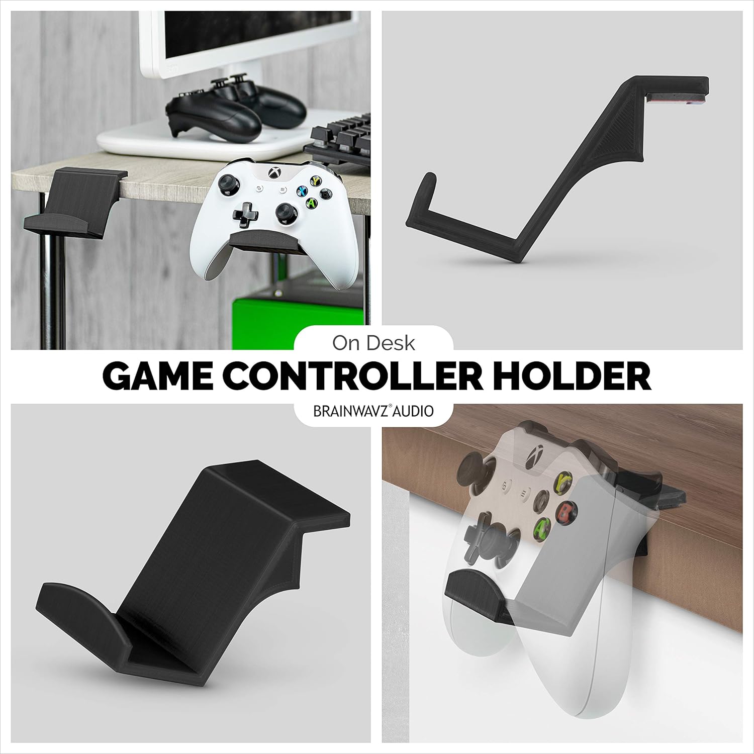 Game Controller Desktop Stand Holder (2 Pack) for XBOX ONE 360 SWITCH PS4 STEAM PC NINTENDO, Universal Gamepad Accessories - No screws, Stick on, Black By Brainwavz: Video Games