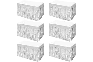 PESONLOOK 6 Pack Metallic Foil Fringe Tinsel Table Skirts,29x108 Inch Party Table Skirt Banner Disposable Table Skirt Banner for Rectangle Tables Parade Floats Mardi Gras Party (Silver)