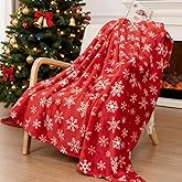 SHACOS Christmas Throw Blanket Red Blanket with White Snowflakes Warm Fleece Lightweight Plush Fuzzy Cozy Soft Blankets and Throws for Couch Holiday Christmas Decoration, 60x80 inches