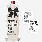 Funny Pregnancy Announcement Wine Bag, Grandparents Baby Announcement Ideas, New Mom Dad Gifts for Pregnancy Reveal, Always Read The Fine Print Wine Bottle Gift Bags with Black Bow-B07