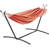 Amazon Basics Double Hammock with 9-Foot Space Saving Steel Stand and Carrying Case, 2 Person, 450 lb Capacity, Sunset Orange