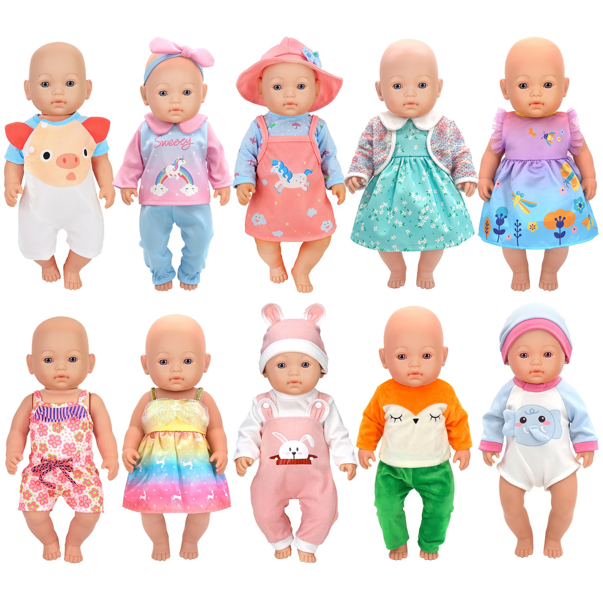 10 Sets Doll Clothes And Accessories Play Set Outfits Dresses for 43cm / 17 inch Baby Dolls (No Doll)