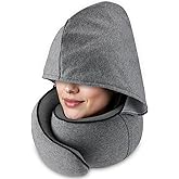 MIAGLACE Travel Pillow with Hood (Dark Gray) - for Airplane Travel and Car Ride Nap, Foldable Hood, Slow-Rebound Memory Foam, 360 Ergonomic Design, Compact and Portable in Travel Bag
