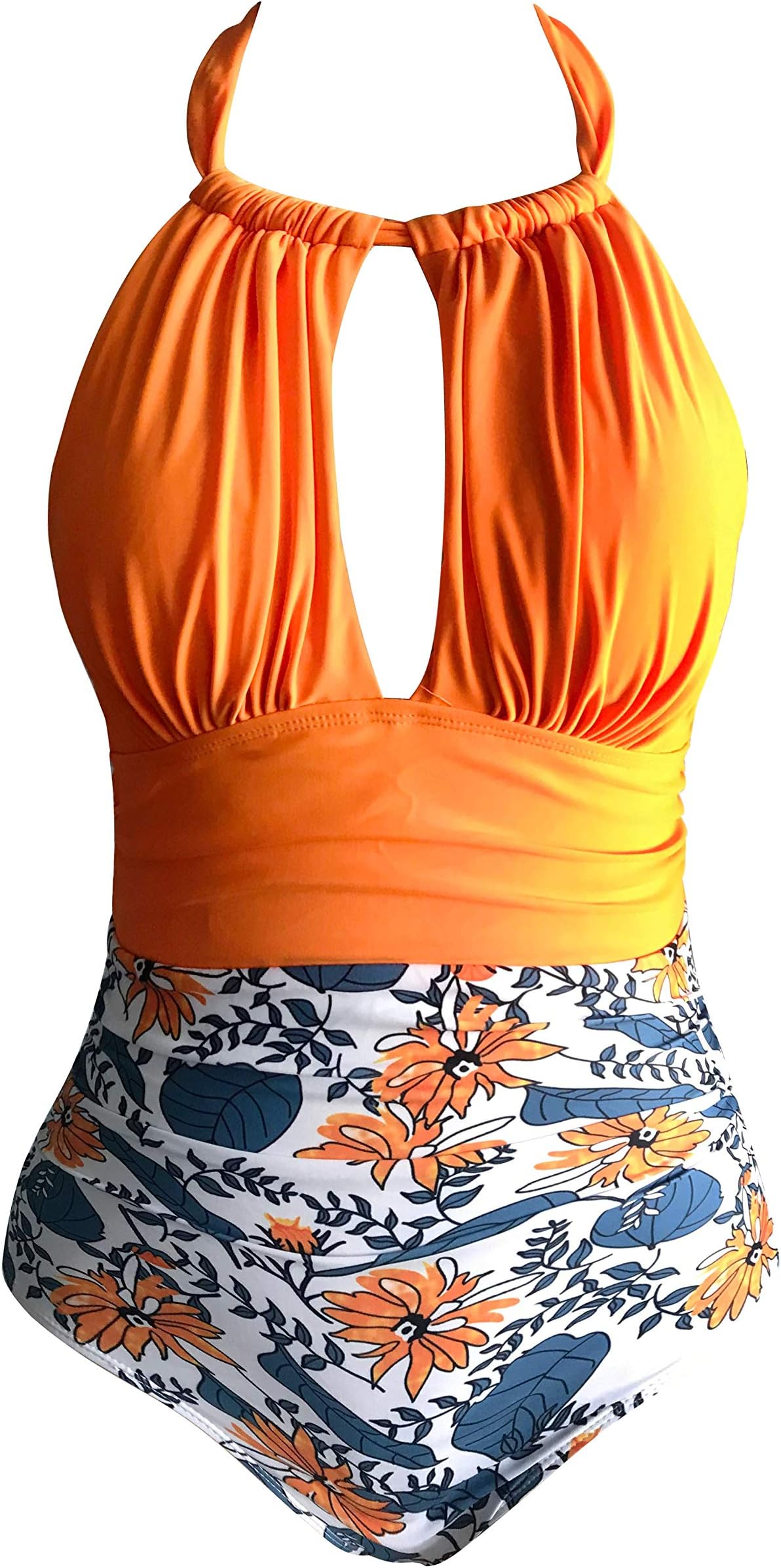 Eomenie Women's One Piece Swimsuits Tummy Control Halter Slimming Bathing Suit Plunge 1 Piece Swimsuit for Woman