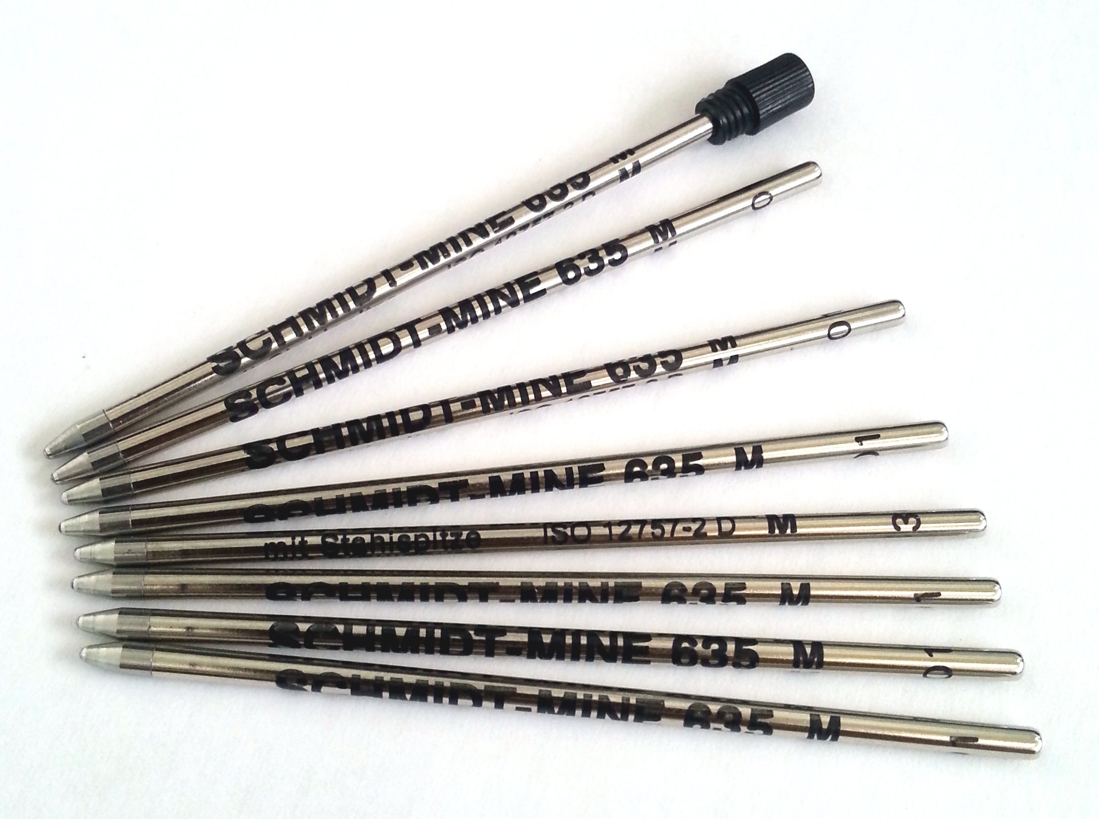 8 x Schmidt 635M Mini Ball Pen Refill - Black - (Lamy M21 and Cross 8518-4 Compatible)