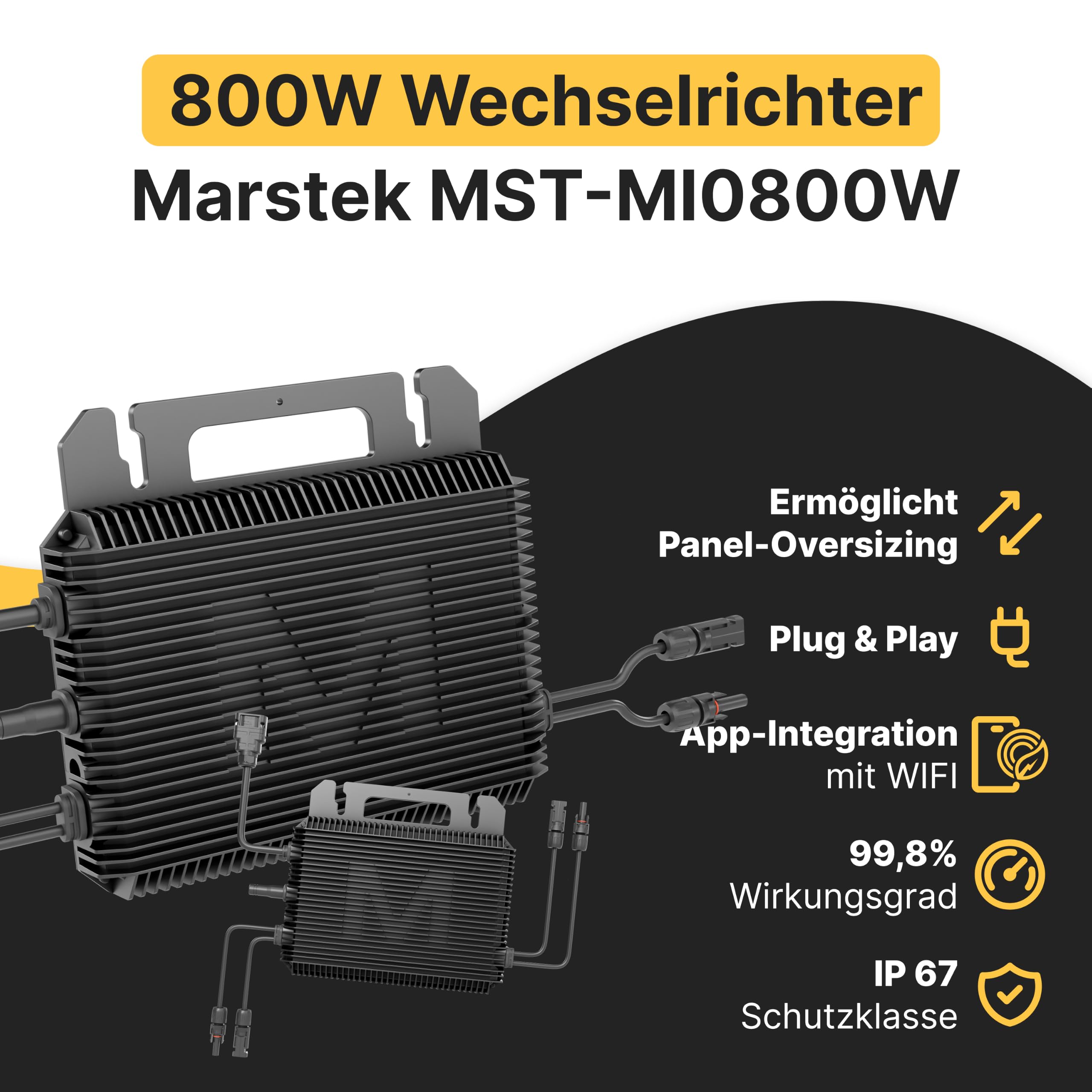 Solakon® 1000W Balkonkraftwerk - Balkonkraftwerk 800W komplett Steckdose - neuester 800 Watt Wechselrichter - Solaranlage Komplettset - 500W bifaziale Solarmodule inkl. Zubehör - 3m Kabel 6