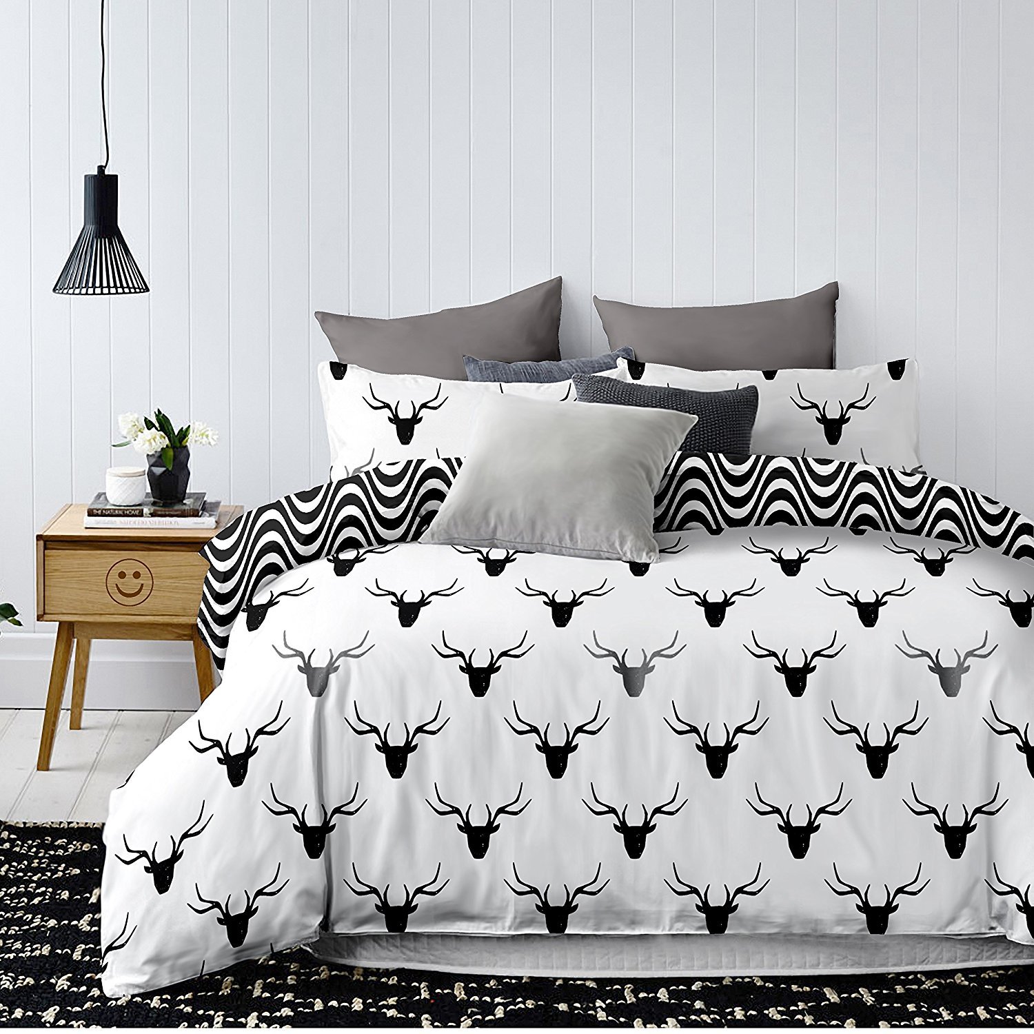 DecoKing Bed Linen with Pillowcases 80 x 80 Microfibre Bed LinenCovers Sets Black White Grey Antrazit Steel Hypnosis Collection Deerest, Microfibre, Black White Grey, 230x220 cm + 50x75*2