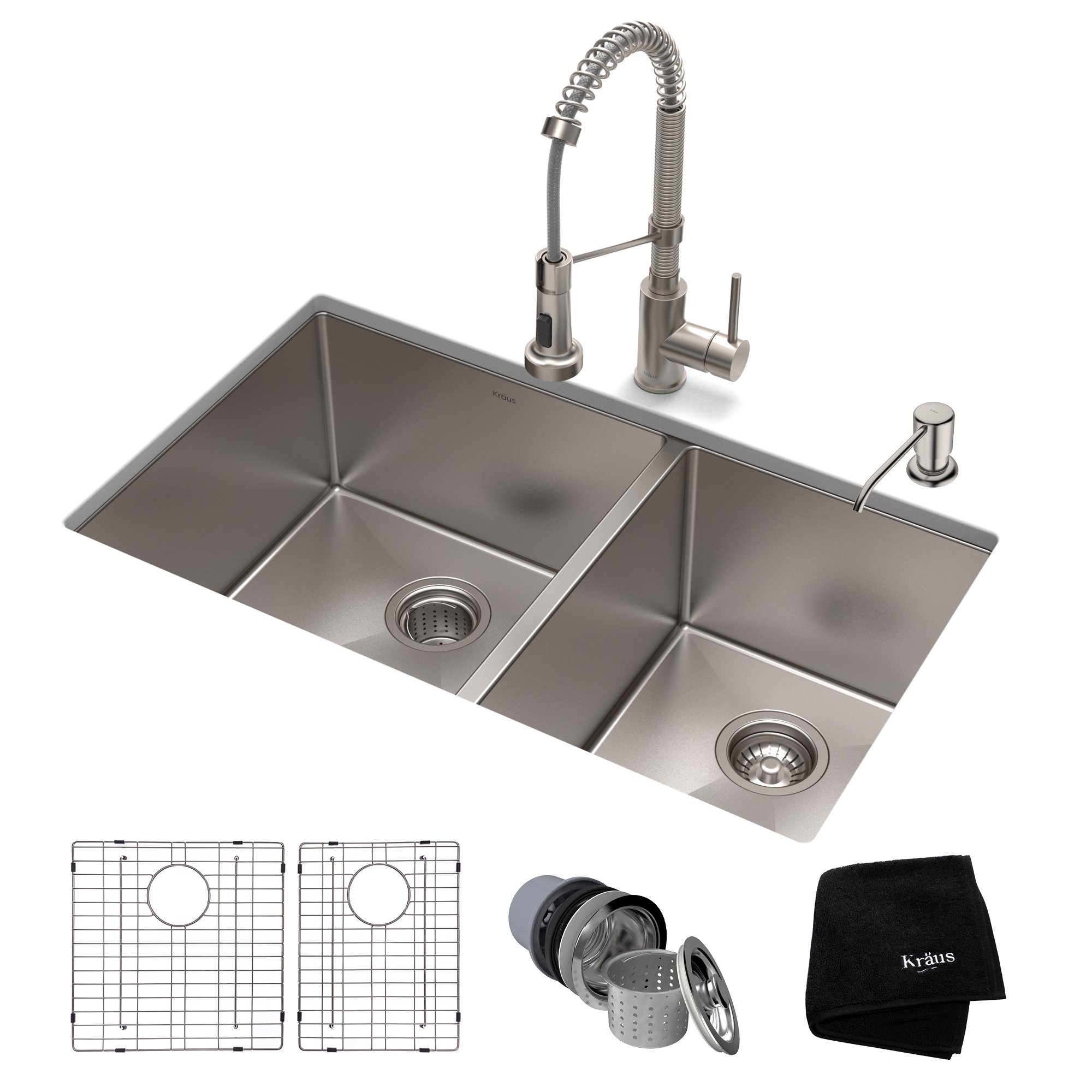 Kraus KHU103-33-1610-53SS Set with Standart PRO Stainless Steel Sink and Bolden Commercial Pull Faucet Kitchen Sink & Faucet Combo, 33 Inch