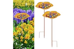 BAOKITOOK Bee Watering Station-Golden Butterfly Puddler Bee Bath & Feeder with Metal Stakes - 30 Glass Marbles, Vivid Flower Design, Garden Yard Decor (Golden-2PACK)
