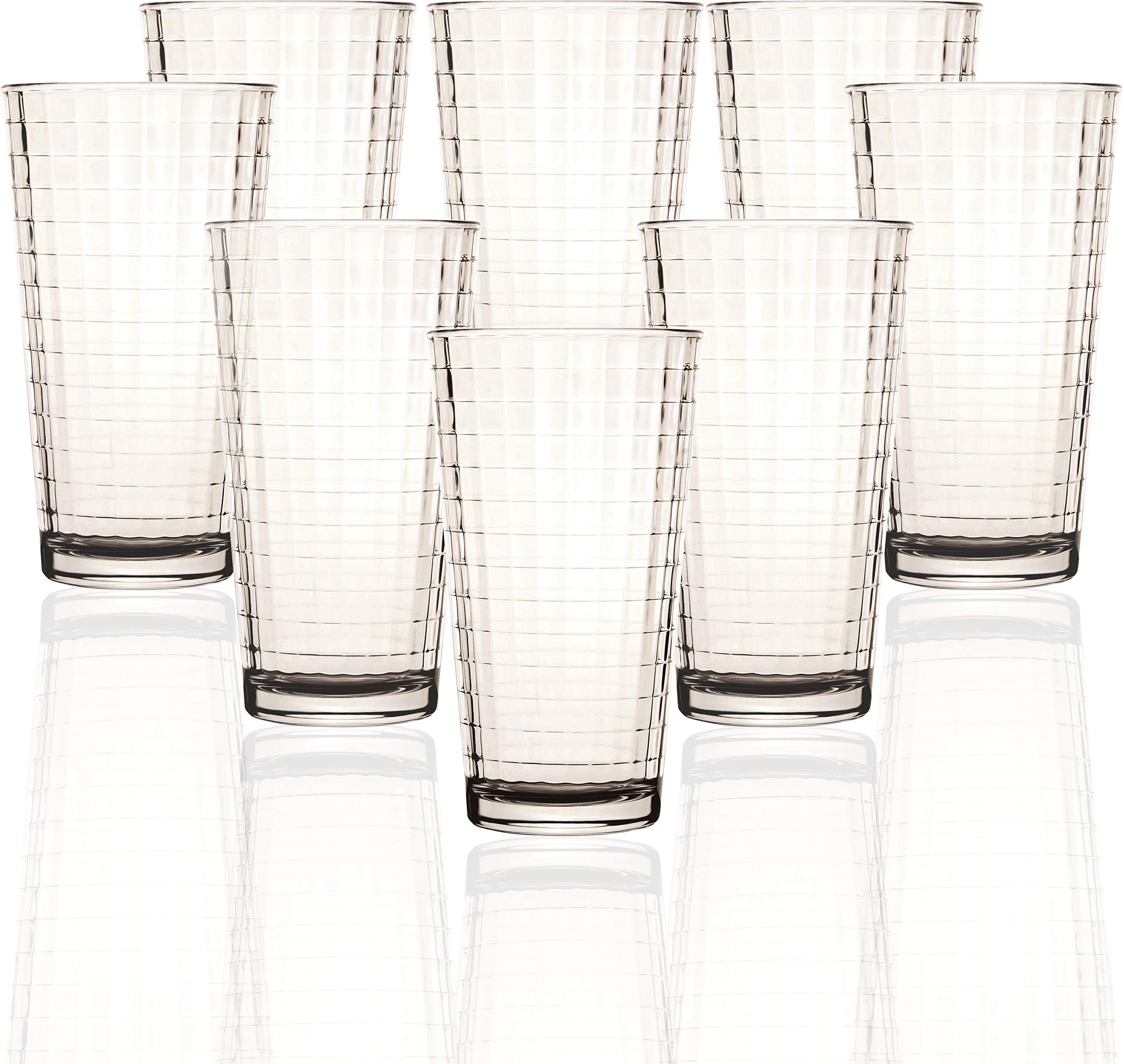 Circleware Matrix Set of 8 Heavy Base Highball Tumbler Drinking Glasses, 15.75 oz, Beverage Ice Tea Cups for Water, Juice, Milk, Beer, Farmhouse Decor, 8 Count (Pack of 1)