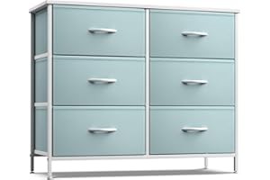 Sorbus Dresser with 6 Drawers - Furniture Storage Tower Unit for Bedroom, Hallway, Closet, Office Organization - Steel Frame, Wood Top, Easy Pull Fabric Bins (6-Drawer, Pastel Aqua)