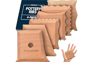 Byllstore Pottery Ribs & Trimming Tools | 2 Foot Shaper Tools | 4 Clay Texture Ribs | Solid Beech Wood | Several Pack Options (6-Pack)
