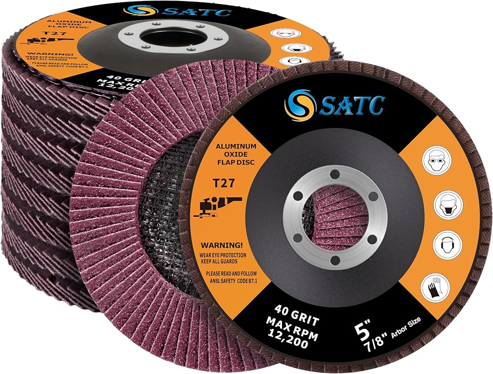 SATC Flap Discs 125mm 10 Pack 40 Grit T27 22.23mm 12,200 RPM Aluminum Oxide