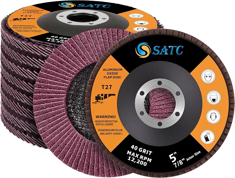 SATC Flap Discs 125mm 10 Pack 40 Grit T27 22.23mm 12,200 RPM Aluminum Oxide