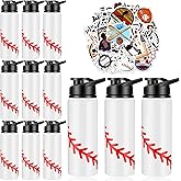 Gerrii 12 Pcs Baseball Water Bottles Bulk 20 oz Snap Lid Reusable Bottles 100 Pcs Stickers Helmet Award Decals Gift Stuff (Stainless Steel, Baseball Style)