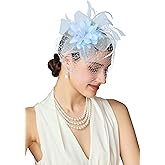 BABEYOND Fascinators Hats for Women - Tea Party Kentucky Fascinator Derby Hat Feathers Flower Mesh Knot Veil Headband Light Blue