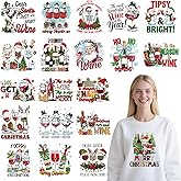 Rngmsi DTF Transfers Ready to Press - 20 Pcs Christmas Wine Iron on Patches for T-Shirts, Xmas Heat Transfer Vinyl Decals, Snowman Santa Iron on Stickers for Clothes Bag DIY Fabric Decor