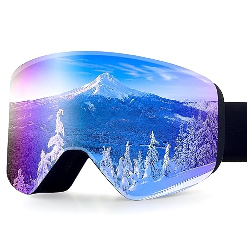 Dizokizo Ski Goggles Magnetic for Skiing Snowboard Anti-fog UV 400 Protection Triple Breathable Foams Embossed Strap Universally Fit for Women Men