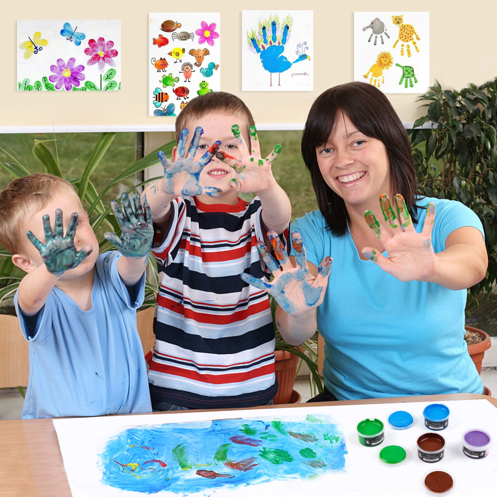 Shuttle Art Washable Finger Paint, 44 Pack Kids Paint Set with 36 Colors Toddler Paints(30ml, 1oz) for Toddlers, Paint Brushes, Finger Paint Paper Pad, Palette, Non Toxic Paint for Kids Art & Craft