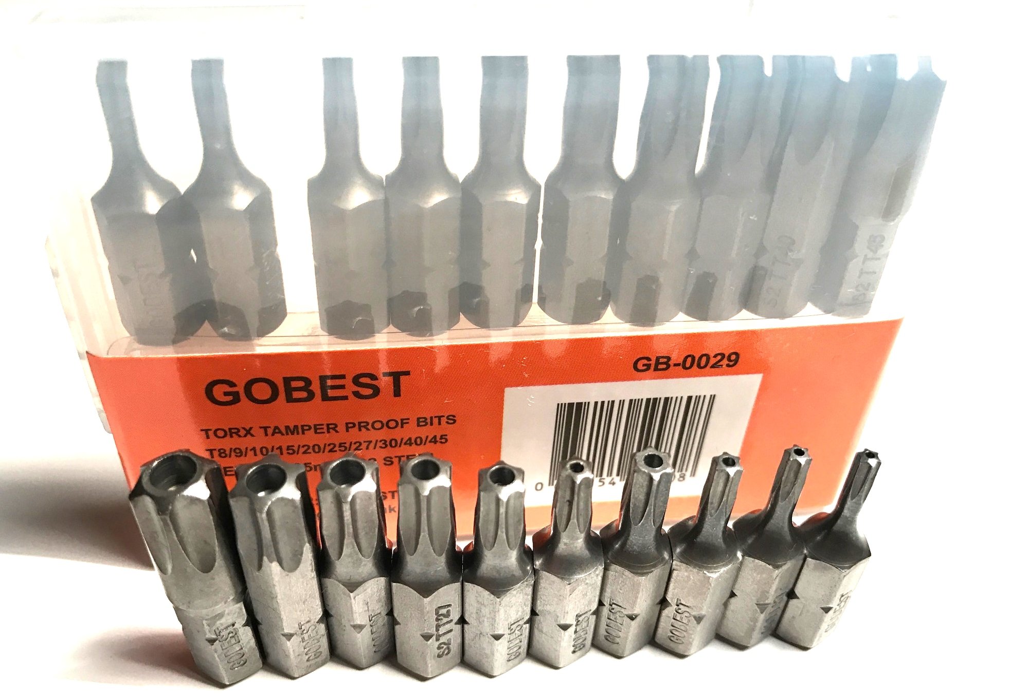 GOBEST Magnetic Security torx Screwdriver bits Set 10 pcs, 25mm, T8 - T45, torx Tamper Proof (GB-0029)