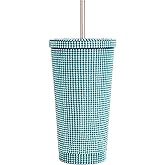 Paris Hilton Diamond Bling Water Tumbler With Lid And Straw, Vacuum Insulated Stainless Steel, Bedazzled With Over 3700 Rhinestones, 16.9-Ounce, Blue
