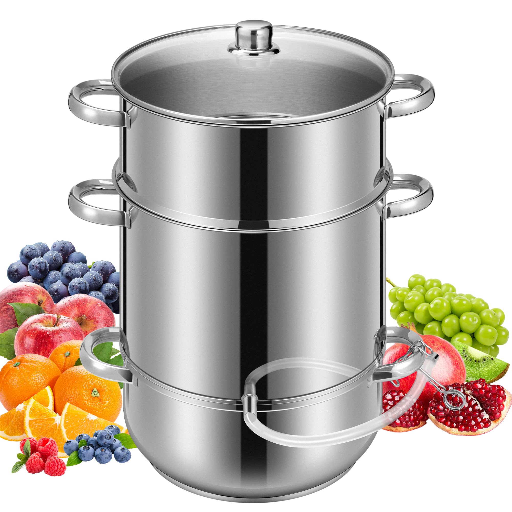 Photo 1 of ** SOLD AS IS, NO REFUND/RETURN** SEE COMMENTS!
VIVOHOME Stainless Steel Steam Juicer Extractor Fruit Vegetables Juice Steamer Pot 11 Qt with Tempered Glass Lid, 2 Hose, Clamp, Loop Handles