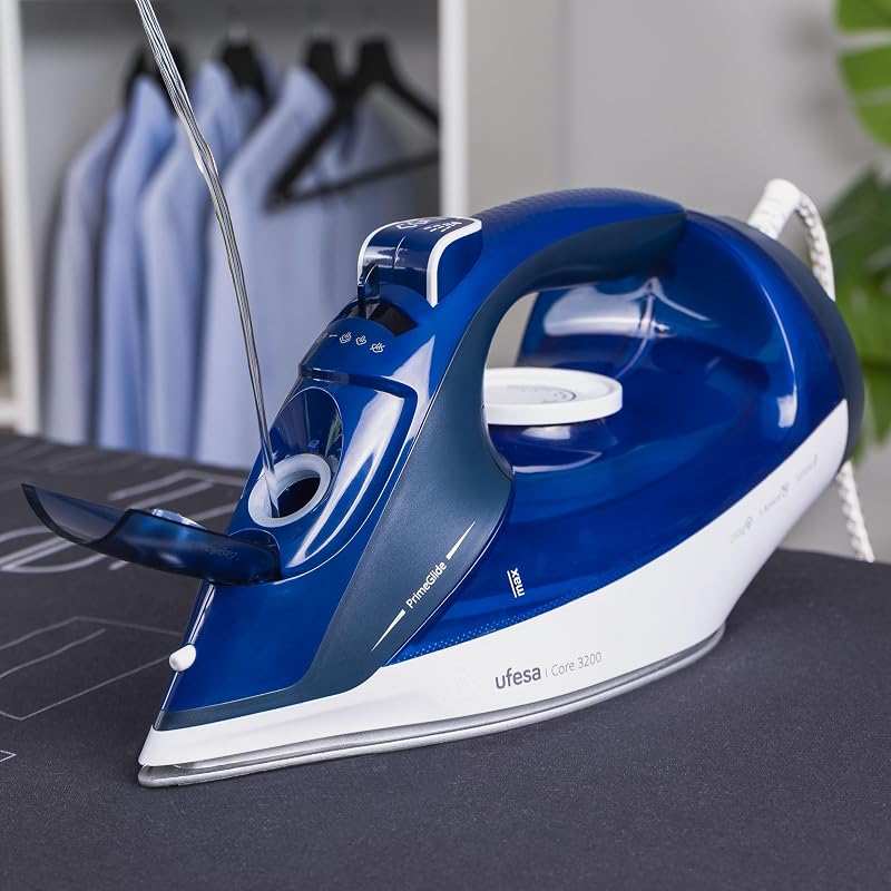 Ferro a vapor Core 3200W, Steam Shot 260g, Vapor Contínuo 50g/min, Sola Cerâmica, Sistema Anti-cal 3 em 1, À prova de gotejamento, Tanque de 350ml, Cabo de 1,9m, Azul